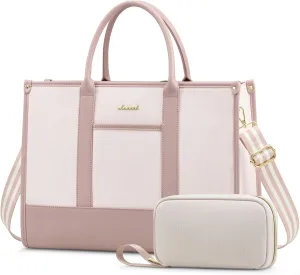 LOVEVOOK Laptop Tote Bags for Women Canvas Work Bag 15.6 inch Large Professional Teacher Purse Lightweight Computer Bag Briefcase Business Office, Pink