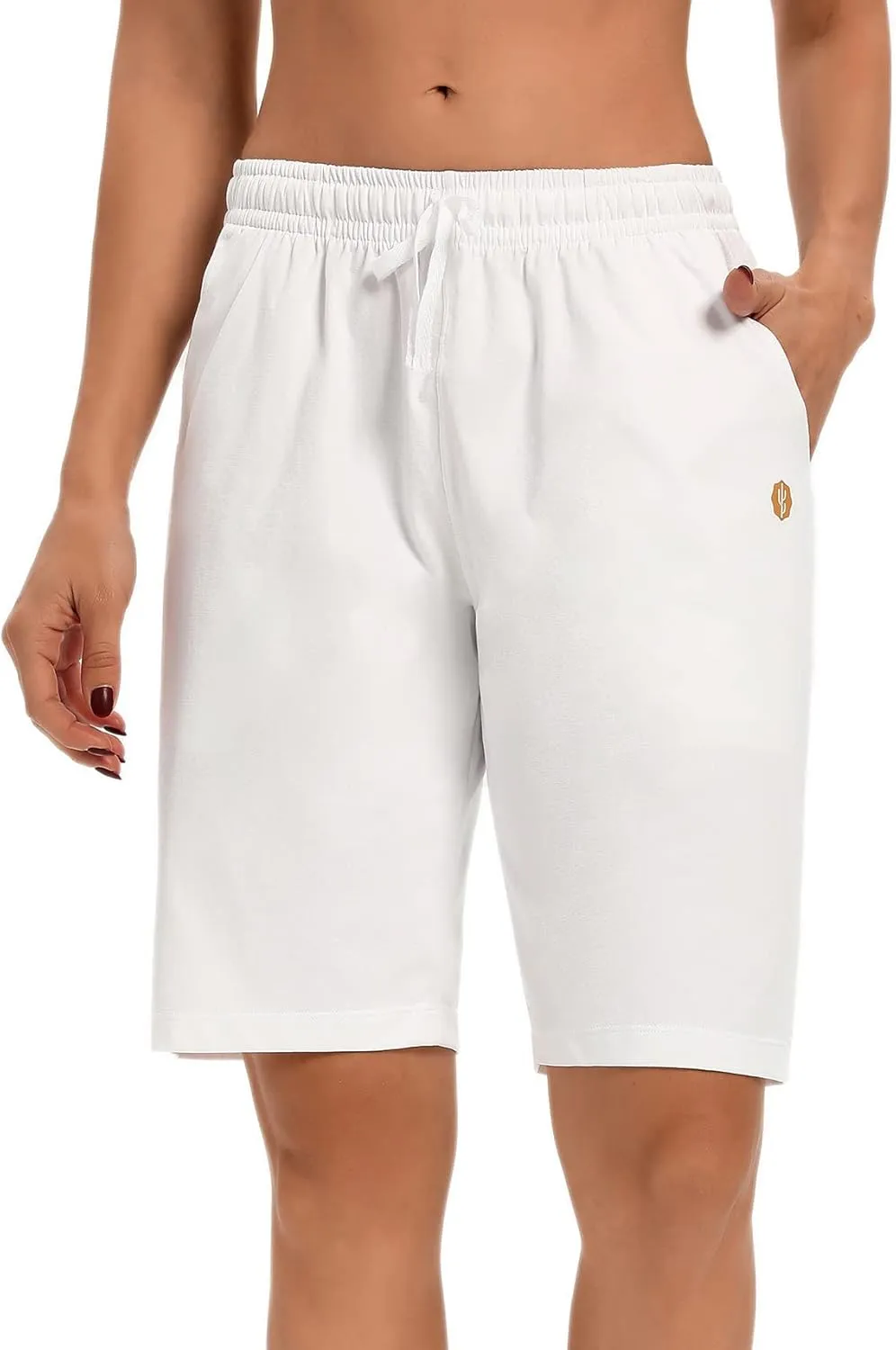 LUCKYCATCUS Women's Bermuda Shorts Jersey Shorts with Pockets Yoga Walking Athletic Long Shorts for Women Knee Length