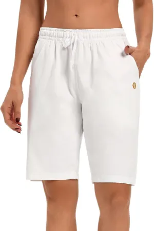 LUCKYCATCUS Women's Bermuda Shorts Jersey Shorts with Pockets Yoga Walking Athletic Long Shorts for Women Knee Length
