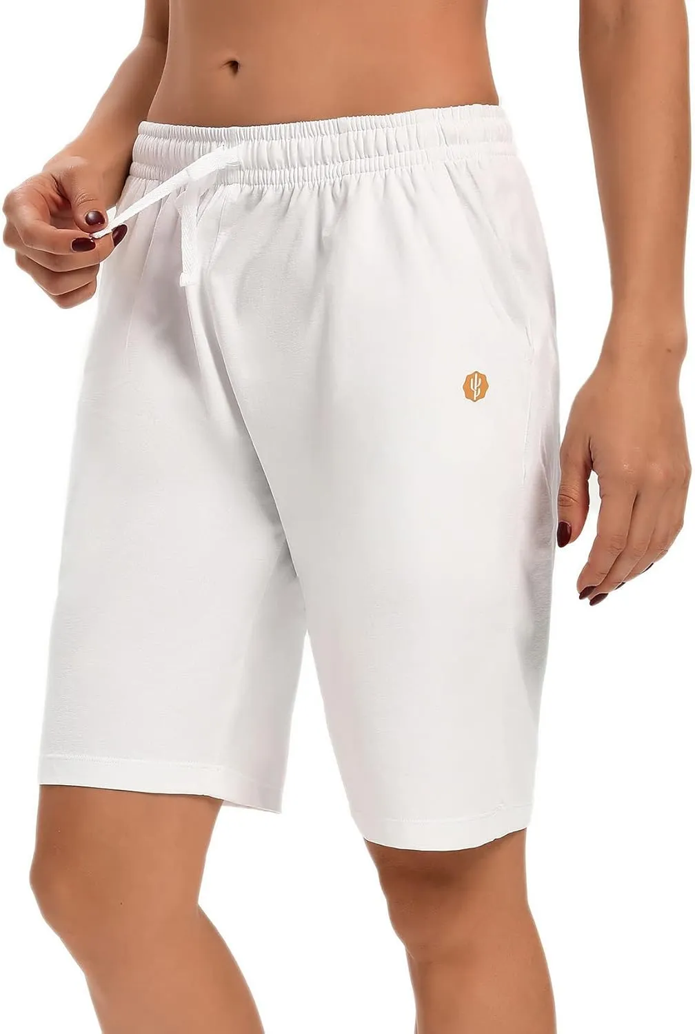 LUCKYCATCUS Women's Bermuda Shorts Jersey Shorts with Pockets Yoga Walking Athletic Long Shorts for Women Knee Length