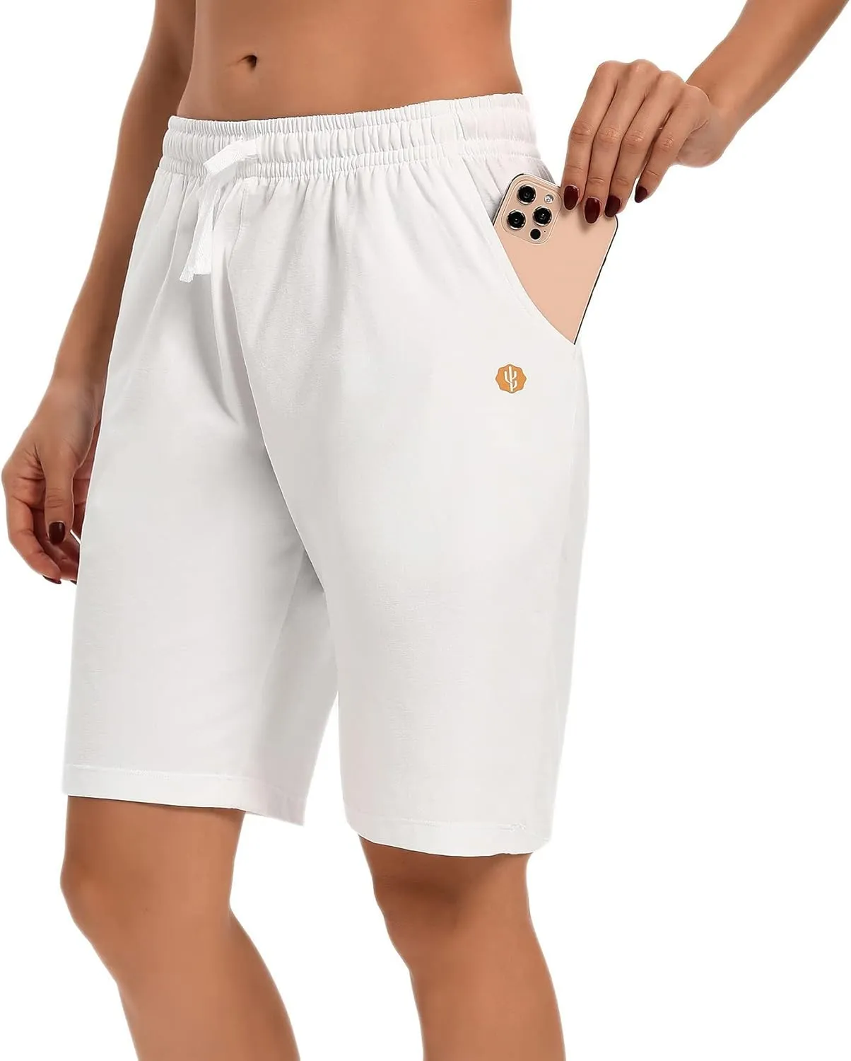 LUCKYCATCUS Women's Bermuda Shorts Jersey Shorts with Pockets Yoga Walking Athletic Long Shorts for Women Knee Length