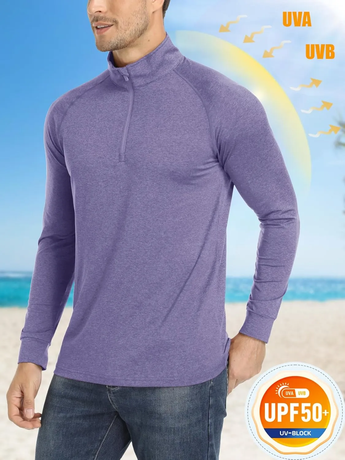 MAGCOMSEN Men's 1/4 Zip Pullover UPF 50  Long Sleeve Sun Protection Sports Shirts Lightweight Athletic Workout Shirt