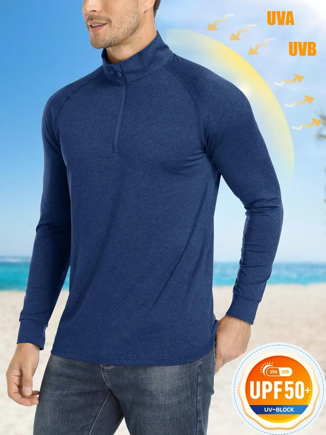 MAGCOMSEN Men's 1/4 Zip Pullover UPF 50  Long Sleeve Sun Protection Sports Shirts Lightweight Athletic Workout Shirt