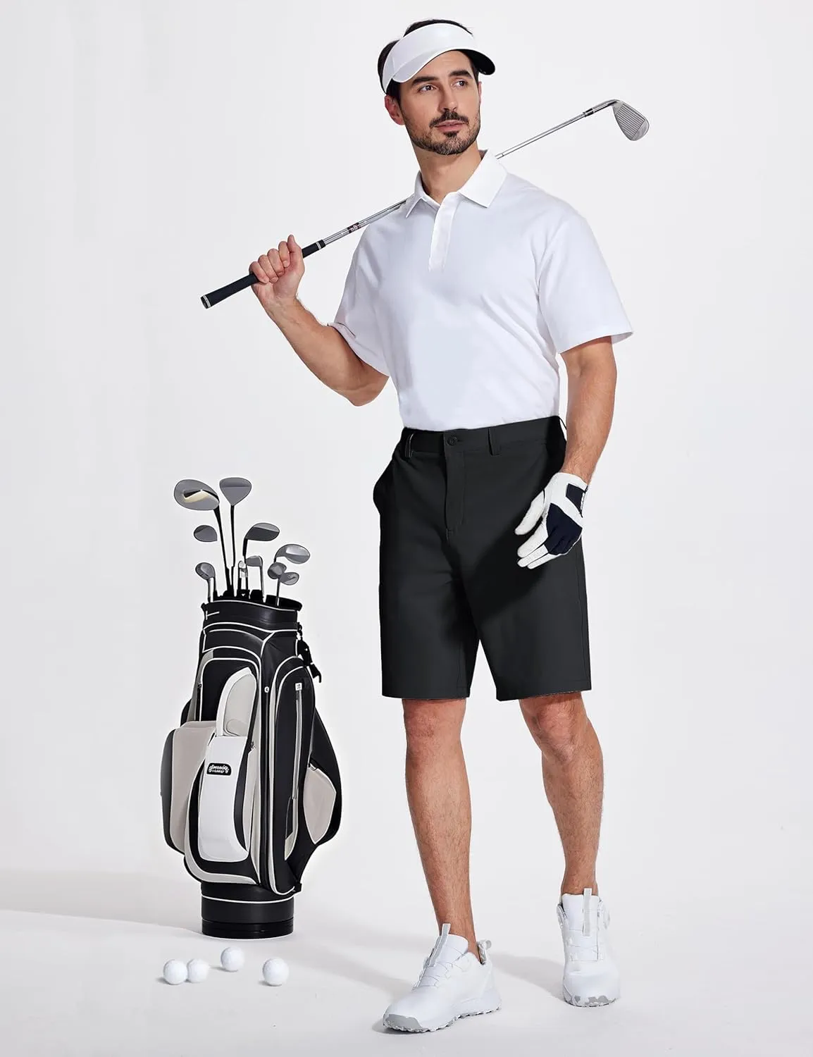 MAGCOMSEN Men's Golf Shorts 9 Inch Inseam Quick Dry Casual Shorts Stretch Hiking Dress Work Shorts with 4 Pockets Flat Front