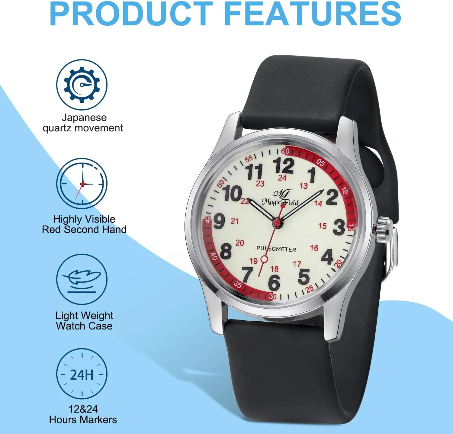 ManChDa Nurse Watch Nursing Watch Analog Medical Watches with Second Hand Easy to Read