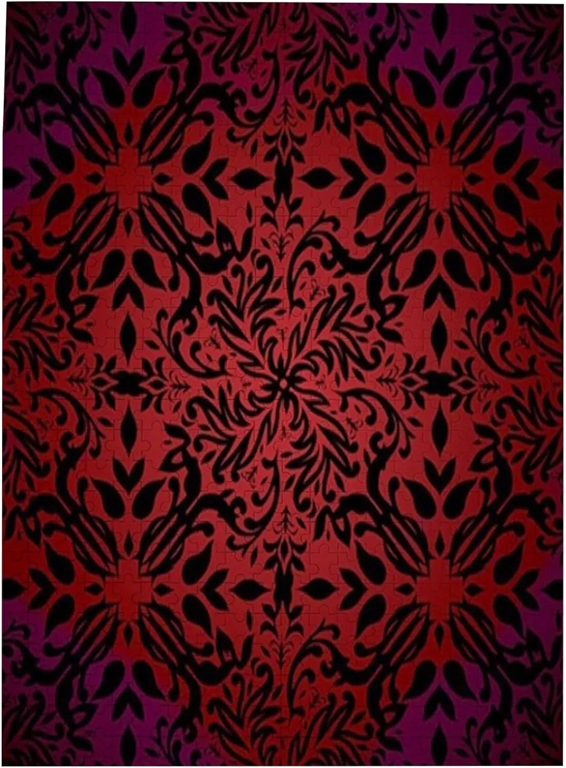Mandala,Portable Wooden Jigsaw Puzzle for Adults,Mandala Curly Flowers and Leaves,Birthday Gift for Family and Friends,Red Black Plastic Box Storage 500PCS