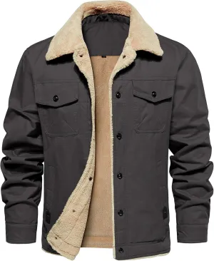 MANSDOUR Men's Winter Cargo Jacket Warm Cotton Fleece lined Sherpa Jackets Military Trucker Work Coat