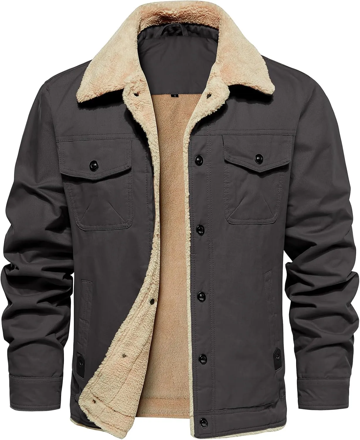 MANSDOUR Men's Winter Cargo Jacket Warm Cotton Fleece lined Sherpa Jackets Military Trucker Work Coat