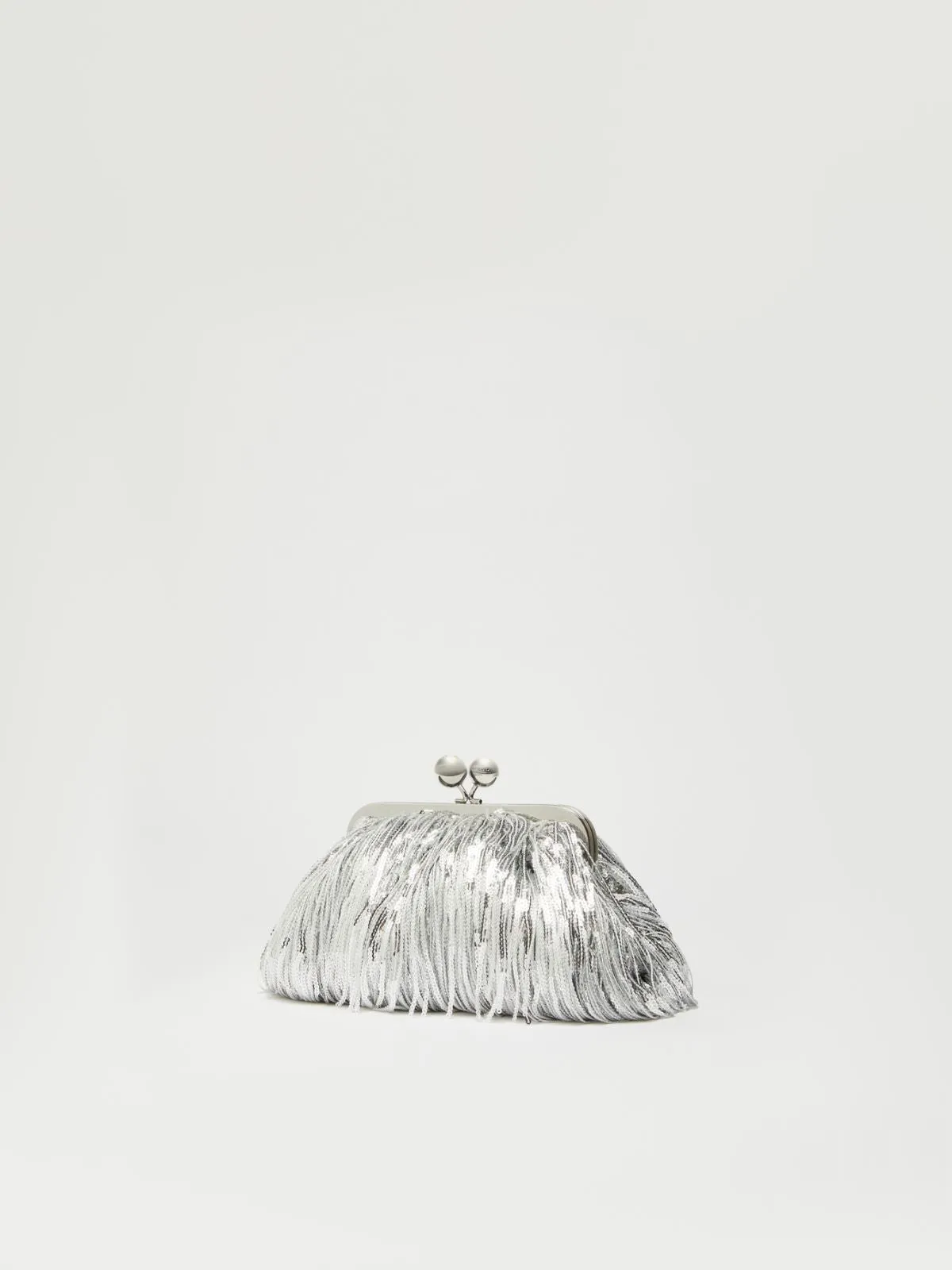 Max Mara Weekend FLOU Silver Small Pasticcino Bag with fringes and sequins