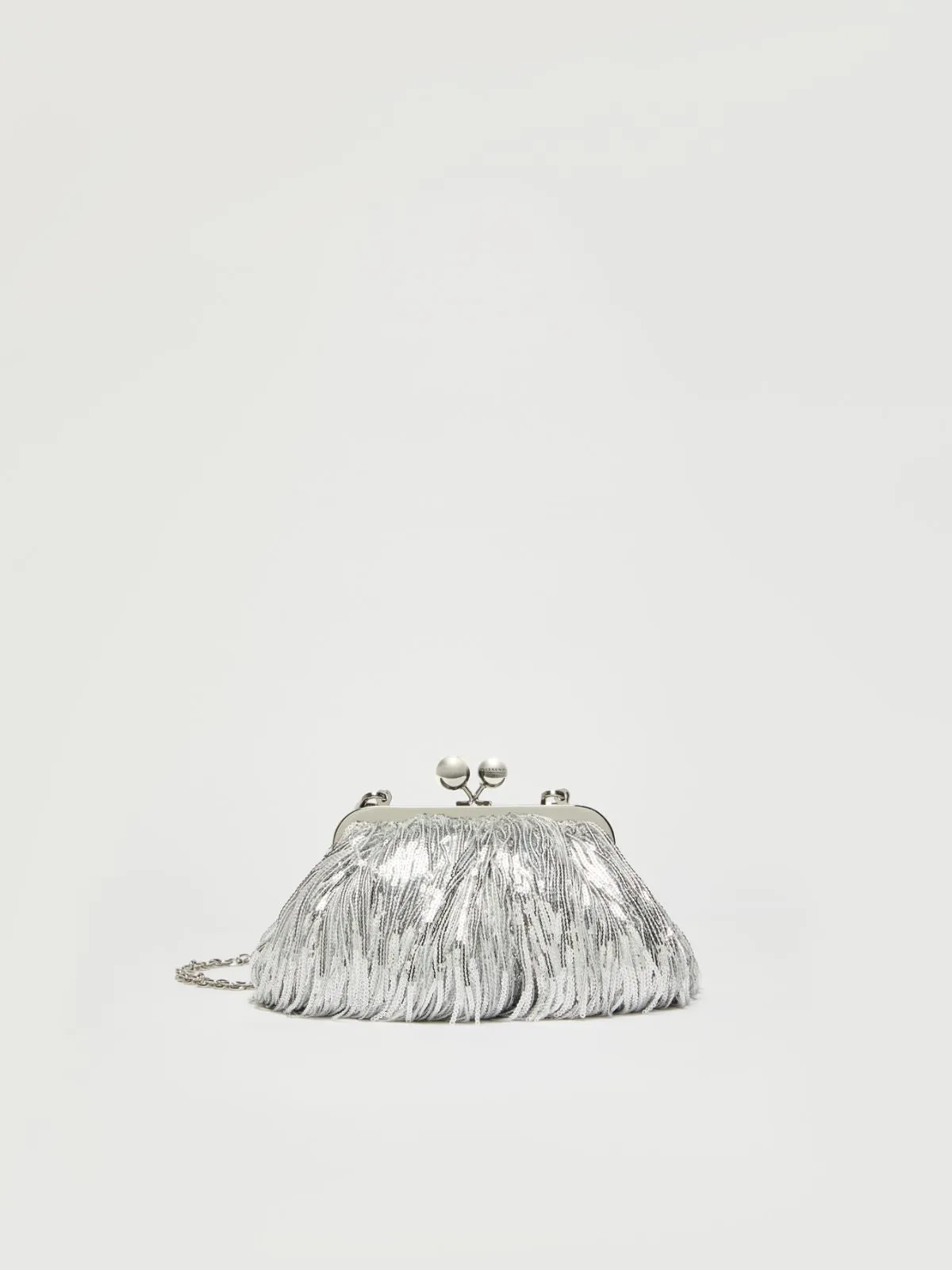 Max Mara Weekend FLOU Silver Small Pasticcino Bag with fringes and sequins