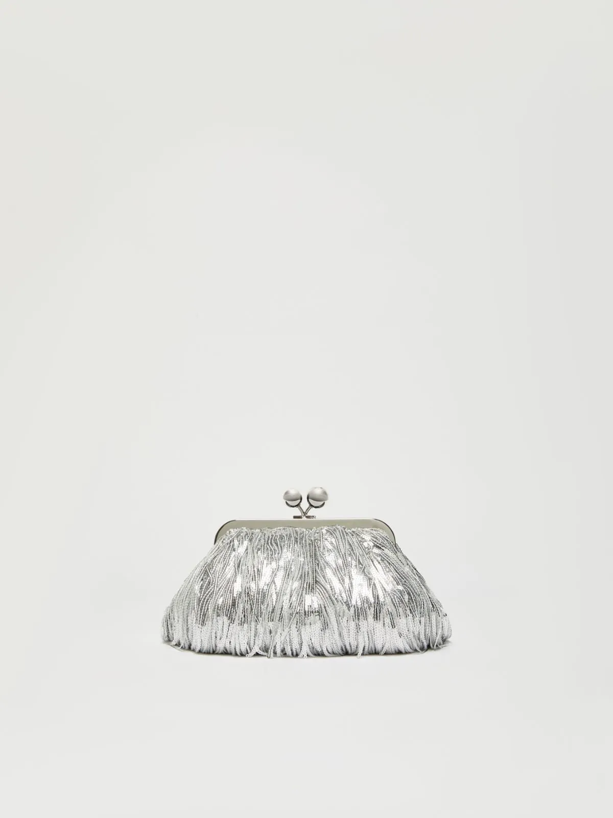 Max Mara Weekend FLOU Silver Small Pasticcino Bag with fringes and sequins