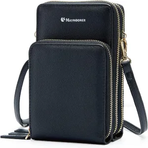 MAYMOONER Cell Phone Purse for Women, Small Crossbody Bag PU Leather with Card Slots Multiple Zipper Closure