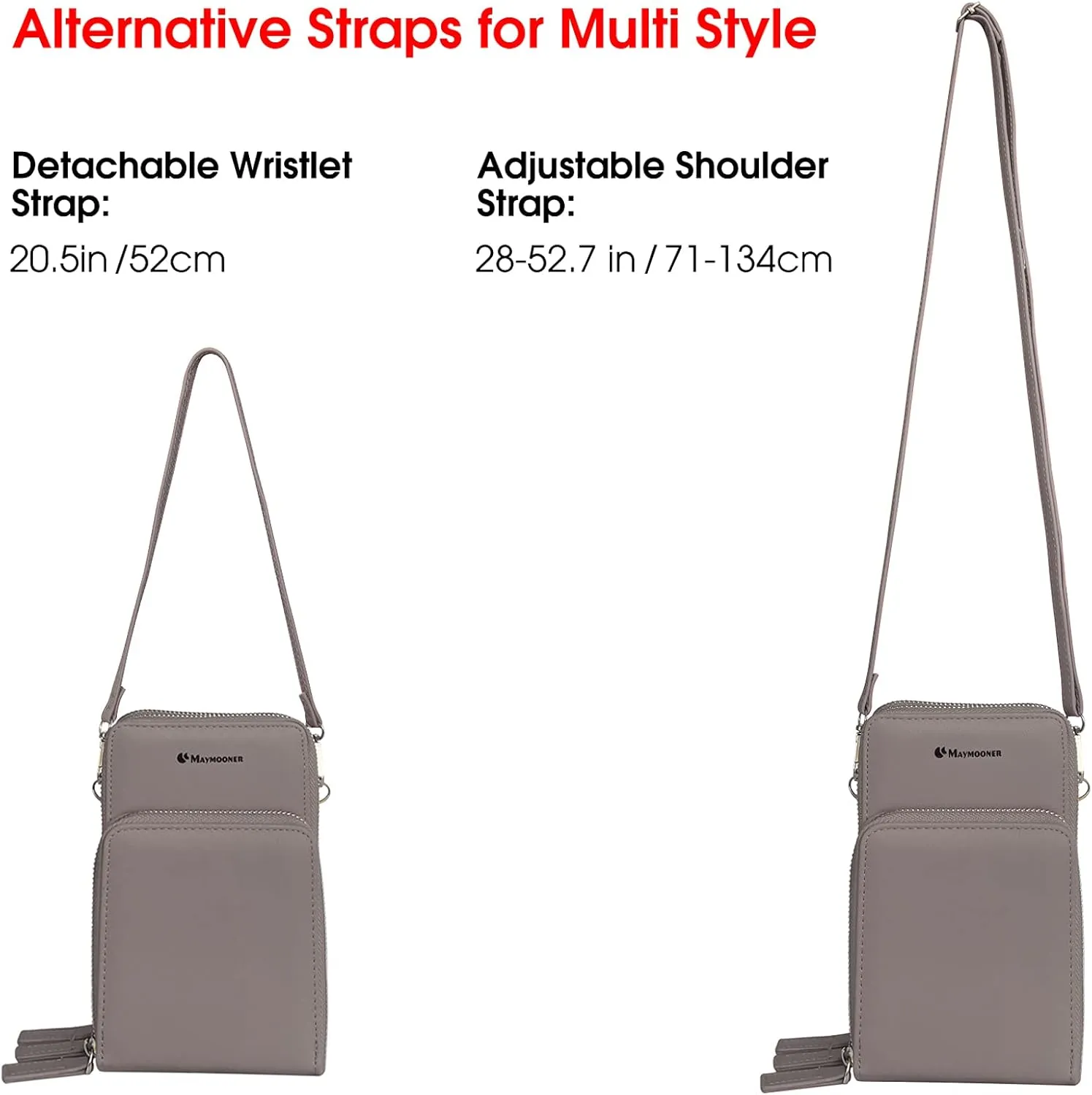 MAYMOONER Cell Phone Purse for Women, Small Crossbody Bag PU Leather with Card Slots Multiple Zipper Closure