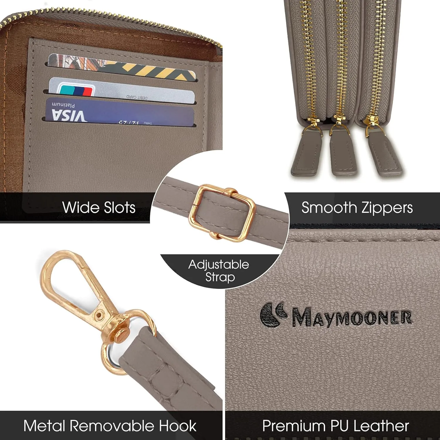 MAYMOONER Cell Phone Purse for Women, Small Crossbody Bag PU Leather with Card Slots Multiple Zipper Closure