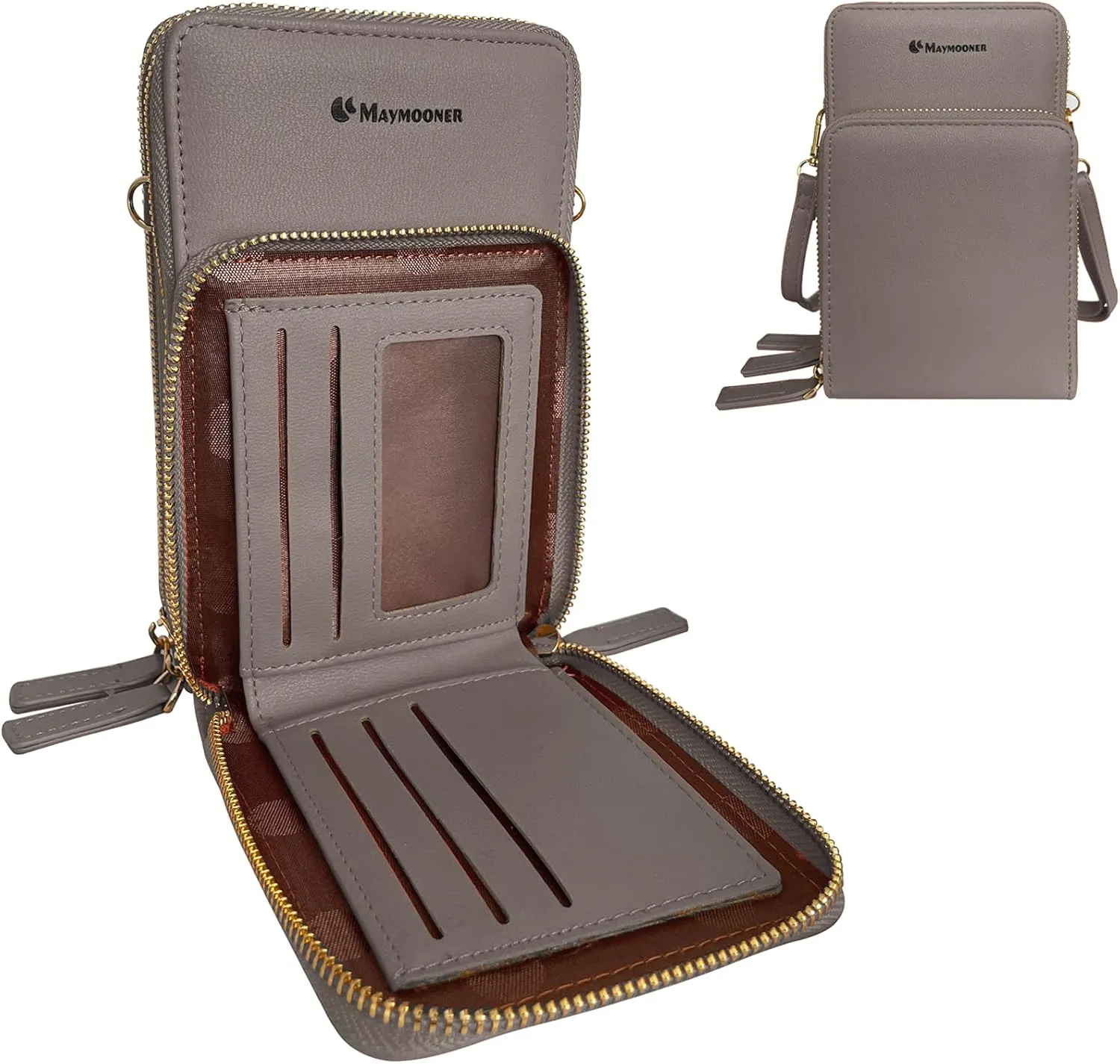 MAYMOONER Cell Phone Purse for Women, Small Crossbody Bag PU Leather with Card Slots Multiple Zipper Closure