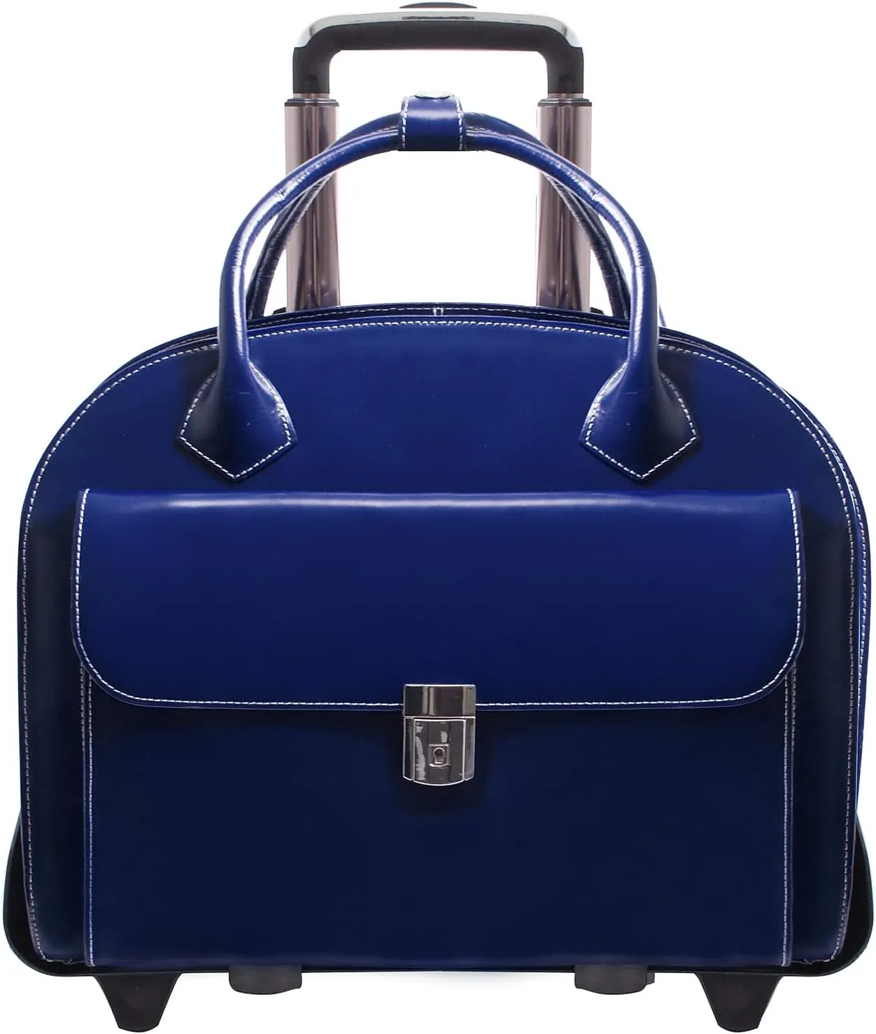 McKlein 15" Leather Patented Detachable -Wheeled Ladies' Laptop Briefcase- GLEN ELLYN- Navy