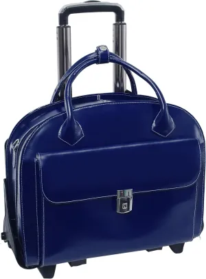 McKlein 15" Leather Patented Detachable -Wheeled Ladies' Laptop Briefcase- GLEN ELLYN- Navy
