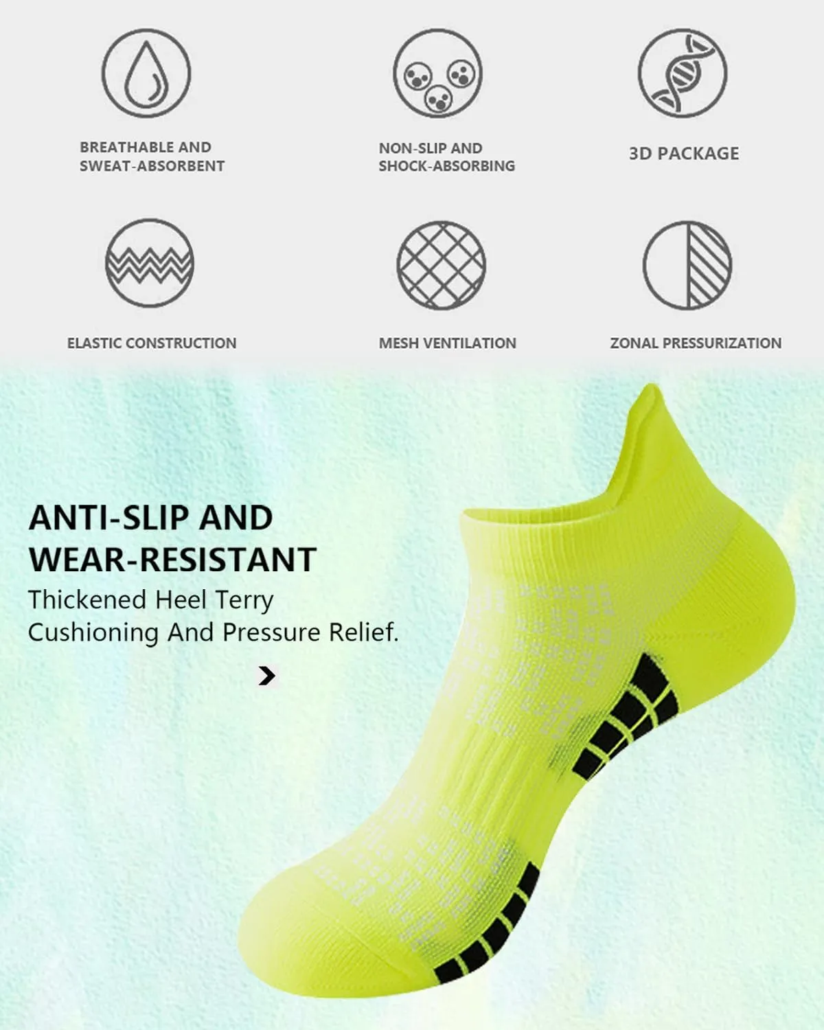 Men's Ankle Socks 5 Pairs Shock Absorbing Running Athletic Short Socks Breathable Low Socks 8-13