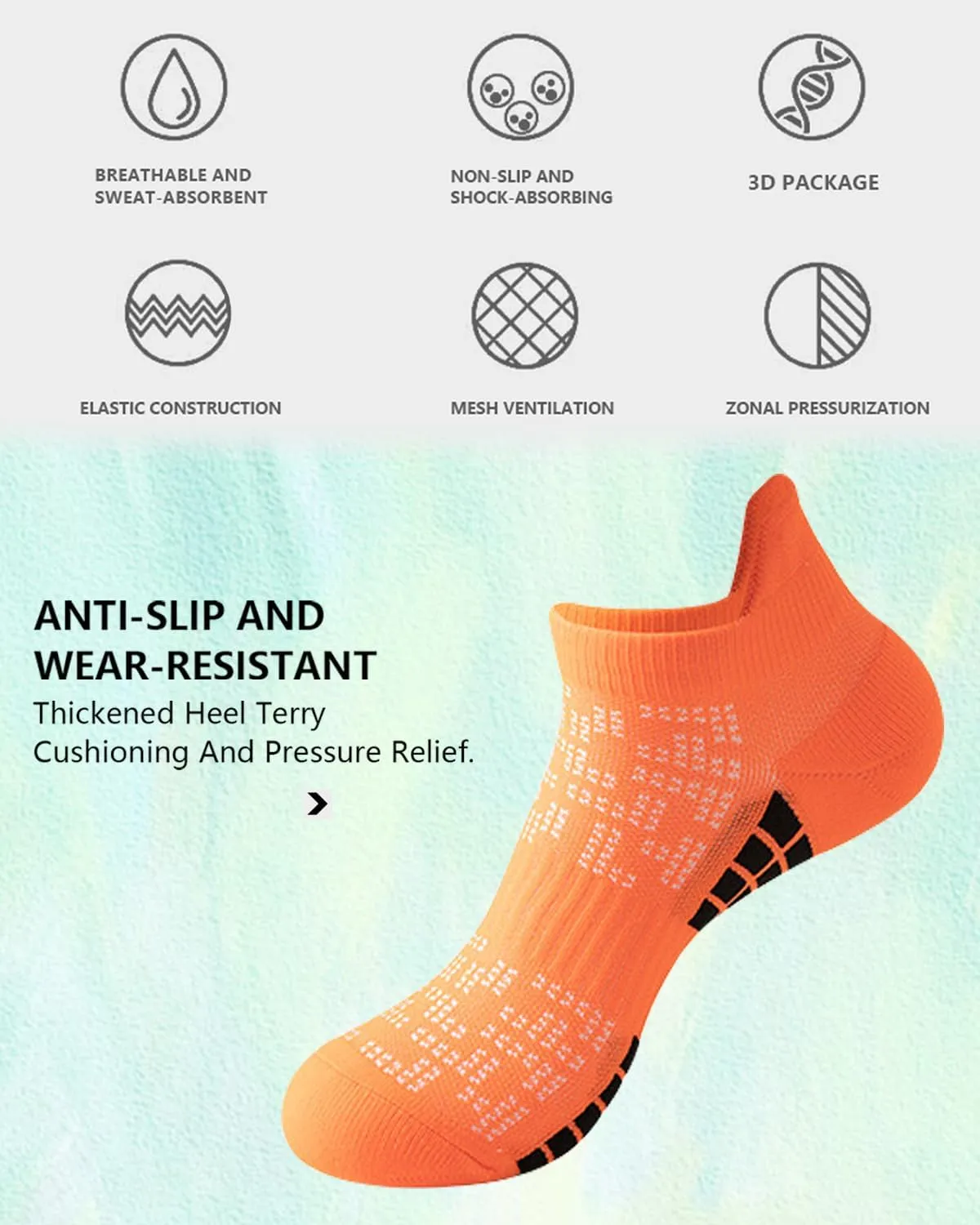 Men's Ankle Socks 5 Pairs Shock Absorbing Running Athletic Short Socks Breathable Low Socks 8-13