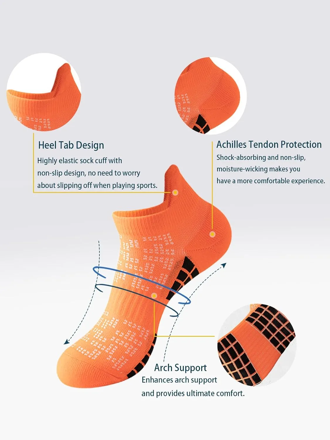 Men's Ankle Socks 5 Pairs Shock Absorbing Running Athletic Short Socks Breathable Low Socks 8-13