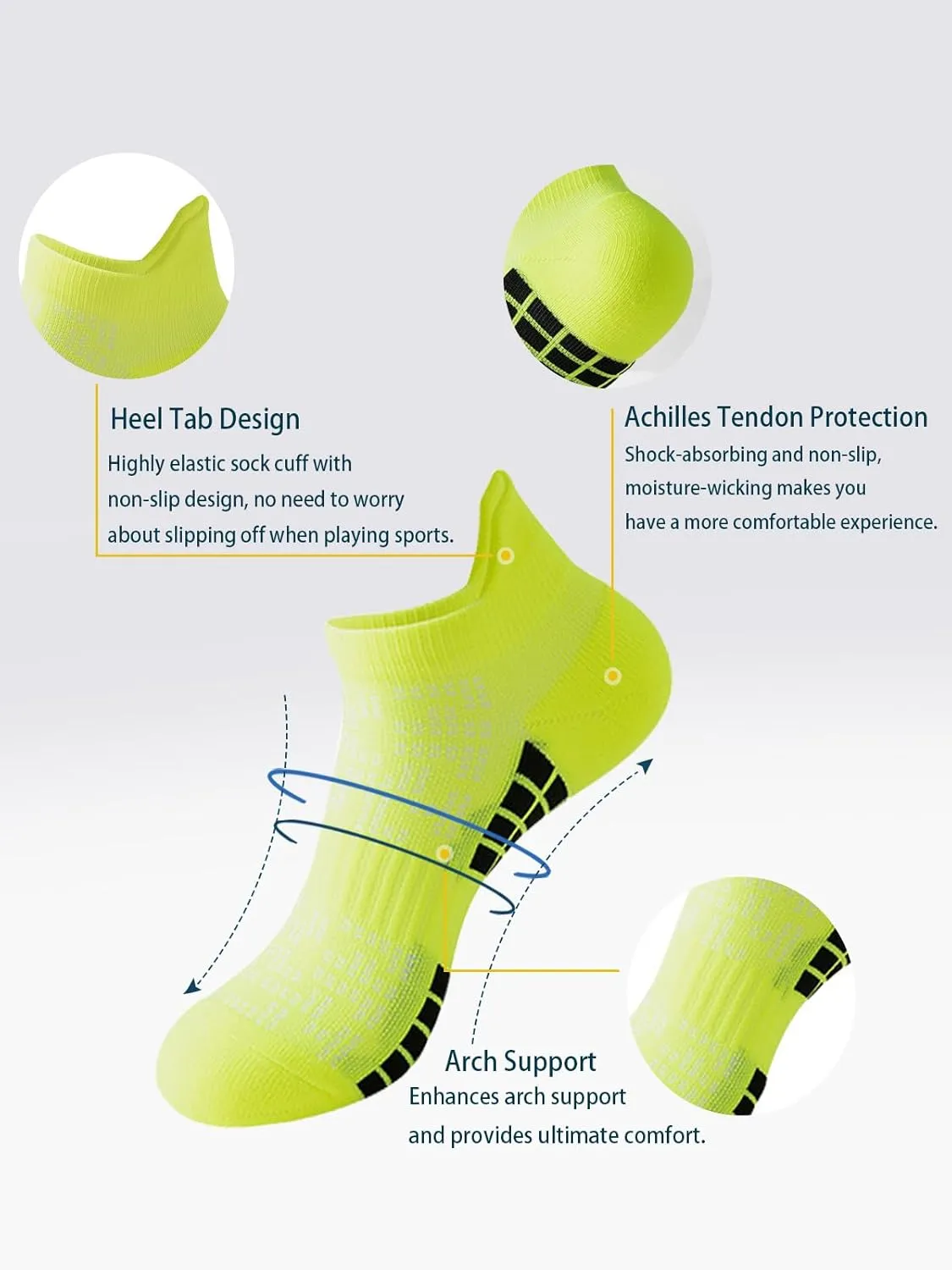 Men's Ankle Socks 5 Pairs Shock Absorbing Running Athletic Short Socks Breathable Low Socks 8-13