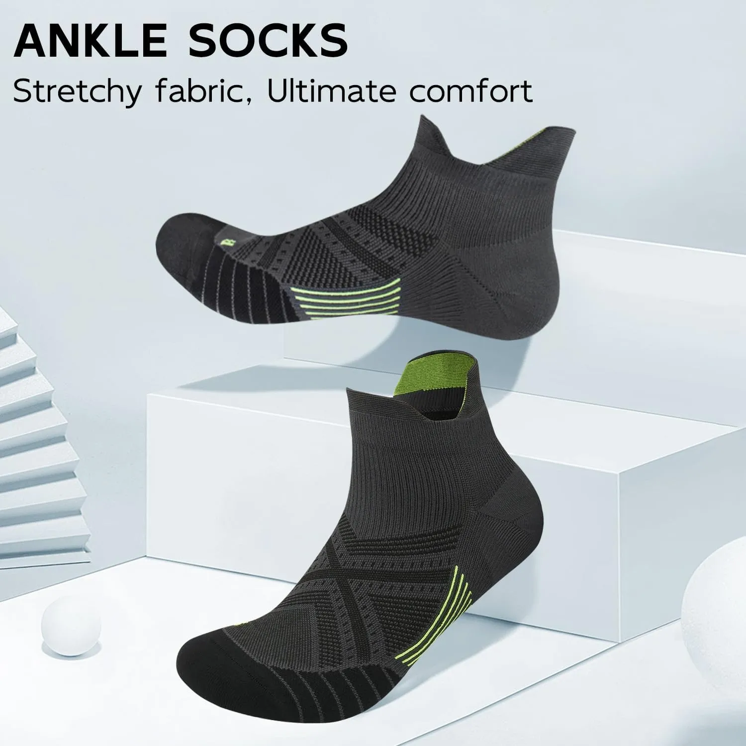 Mens Ankle Socks Cushioned Breathable Athletic Socks with Arch Compression for Men & Women 2 Pairs