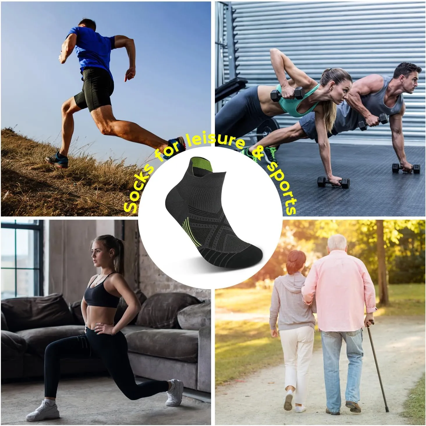 Mens Ankle Socks Cushioned Breathable Athletic Socks with Arch Compression for Men & Women 2 Pairs