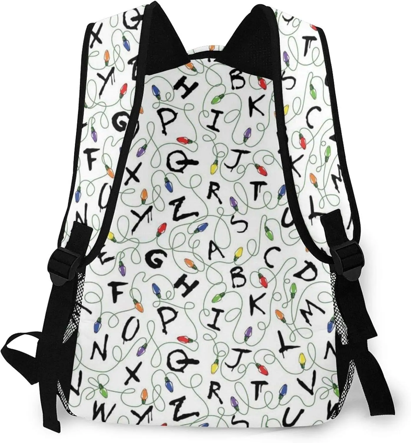 Men's Backpack Multipurpose Colorful Letter White Pattern Laptop Backpack Stylish Daypack Durable Book Bags for Sports, Outdoors, Running, Travel, Hiking