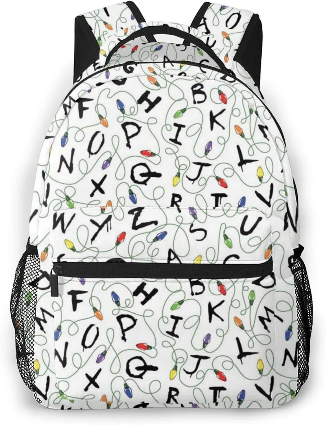 Men's Backpack Multipurpose Colorful Letter White Pattern Laptop Backpack Stylish Daypack Durable Book Bags for Sports, Outdoors, Running, Travel, Hiking