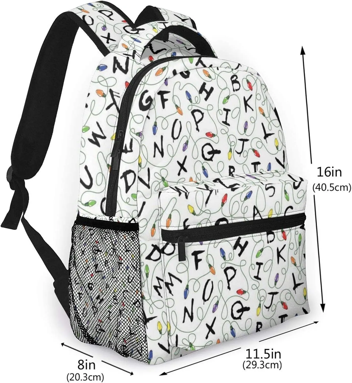 Men's Backpack Multipurpose Colorful Letter White Pattern Laptop Backpack Stylish Daypack Durable Book Bags for Sports, Outdoors, Running, Travel, Hiking