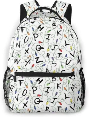 Men's Backpack Multipurpose Colorful Letter White Pattern Laptop Backpack Stylish Daypack Durable Book Bags for Sports, Outdoors, Running, Travel, Hiking