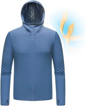 Mens Fishing Rash Guard Shirts Lightweight Quick Dry Sun-Breathable UV-Proof Sun Protection Zipper Hooded Sweater