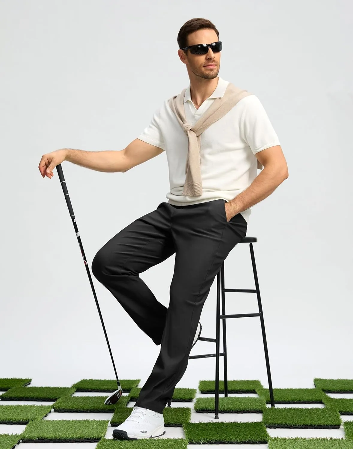 Mens Golf Pants 30"/32"/34" Stretch Dress Pants Quick Dry Casual Slacks Work Business Trousers for Men with Pockets