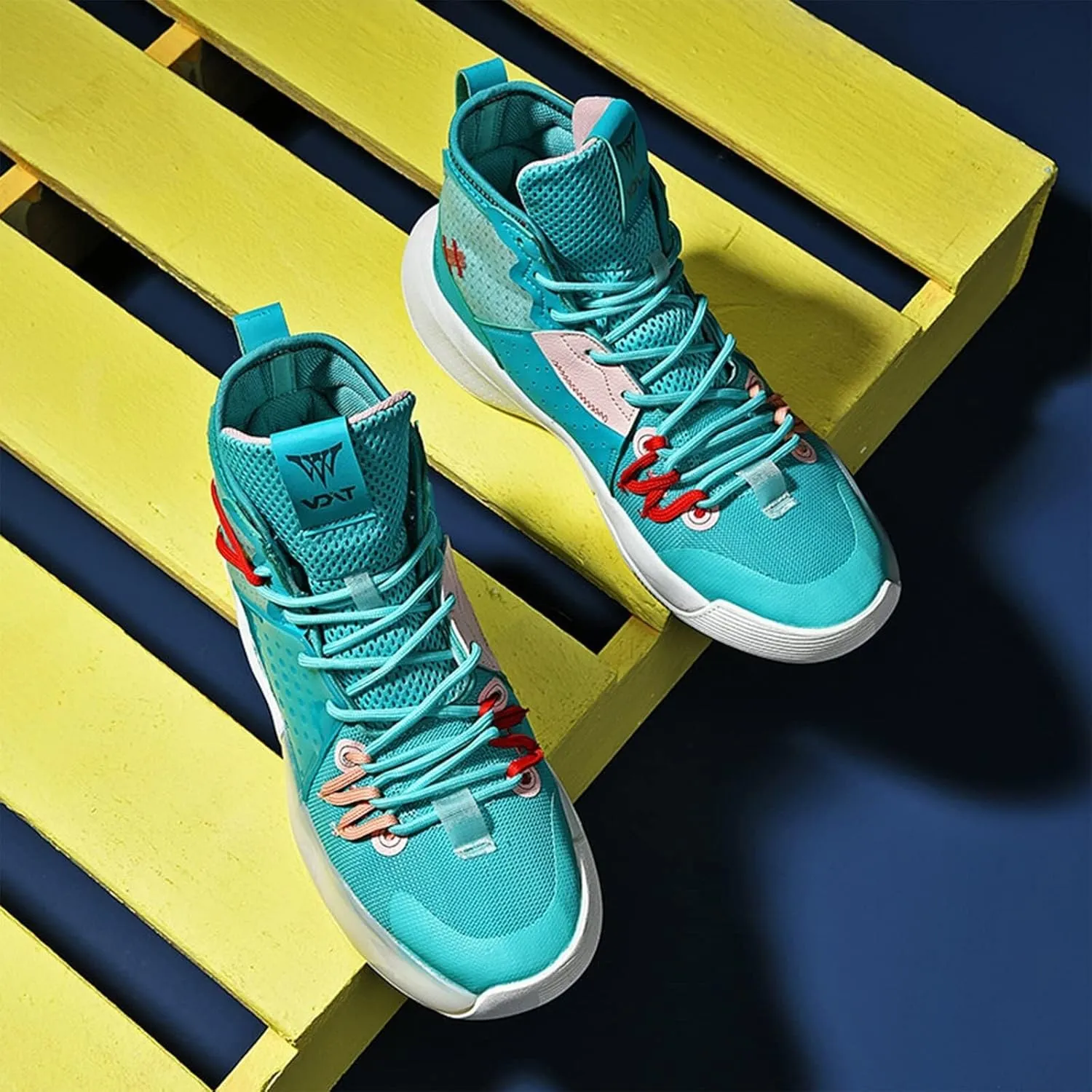 Men's High Top Basketball Shoes Fashionable Breathable Running Sports Anti Slip Training Boots(Cyan,8.5)