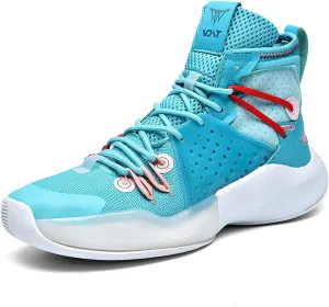 Men's High Top Basketball Shoes Fashionable Breathable Running Sports Anti Slip Training Boots(Cyan,8.5)