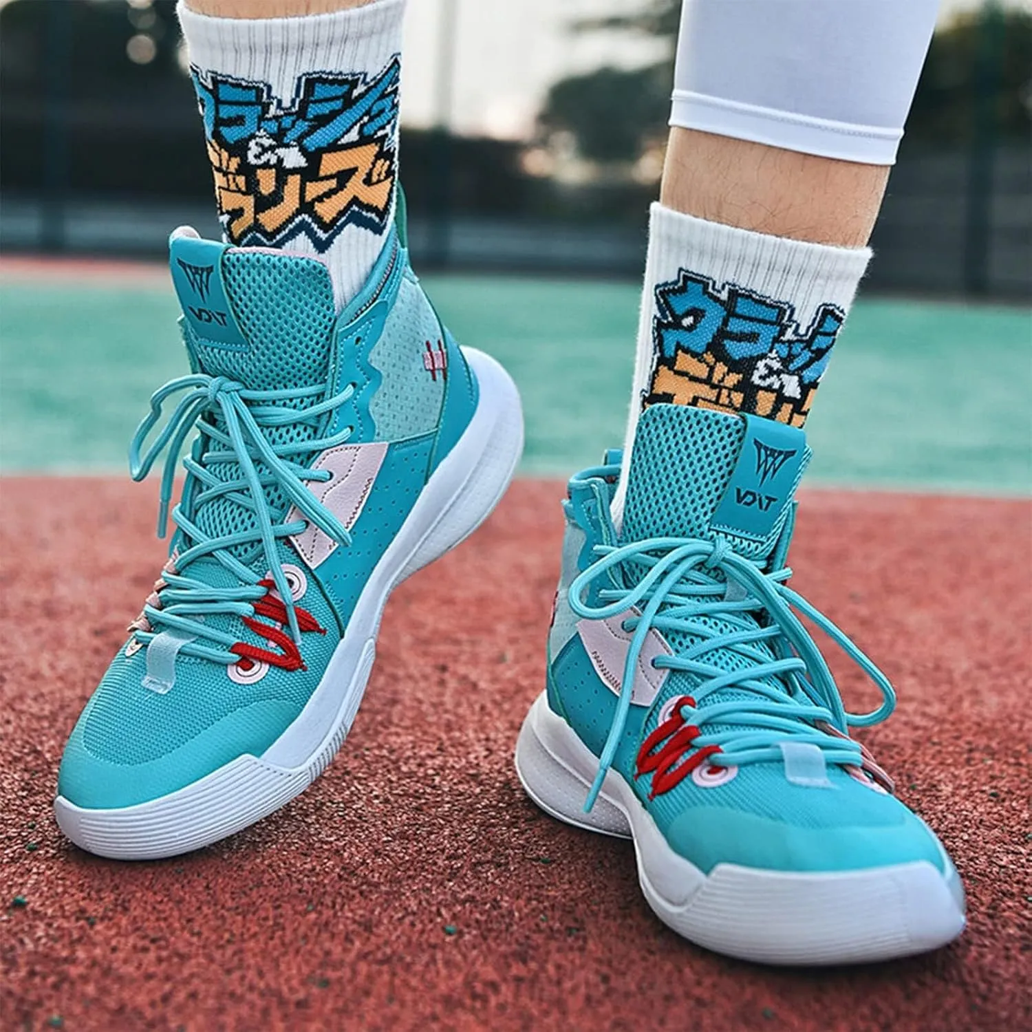 Men's High Top Basketball Shoes Fashionable Breathable Running Sports Anti Slip Training Boots(Cyan,8.5)