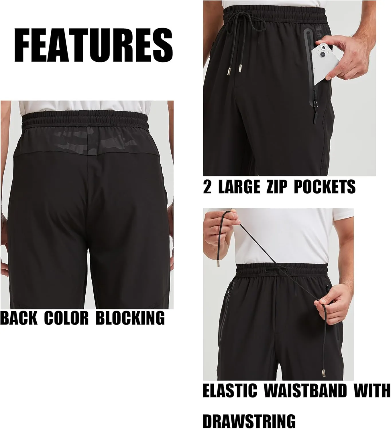 Men's Lightweight Hiking Travel Pants Breathable Athletic Fishing Active Joggers Zipper Pockets
