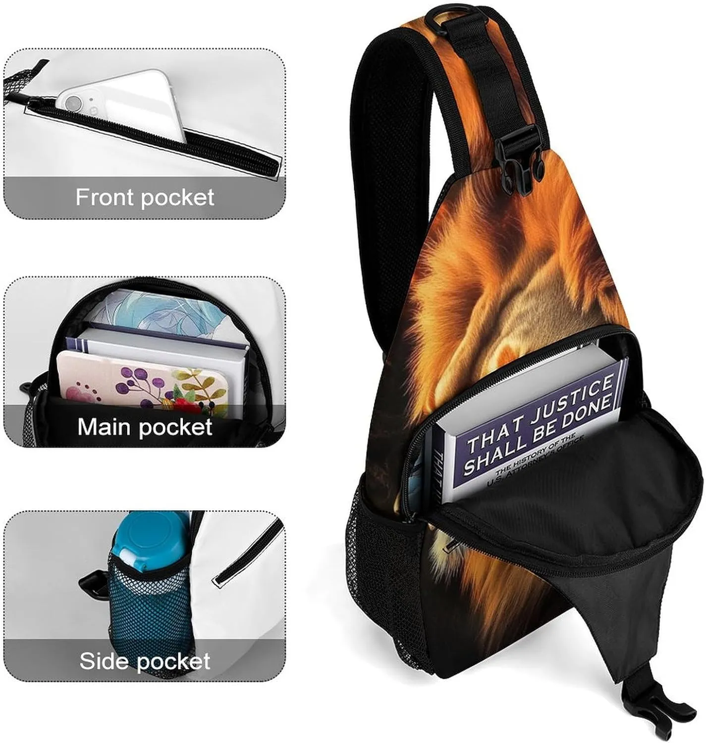 Mens Sling Bag with Adjustable Strap, Large Capacity Hiking Gym Chest Daypack Crossbody Shoulder Bag