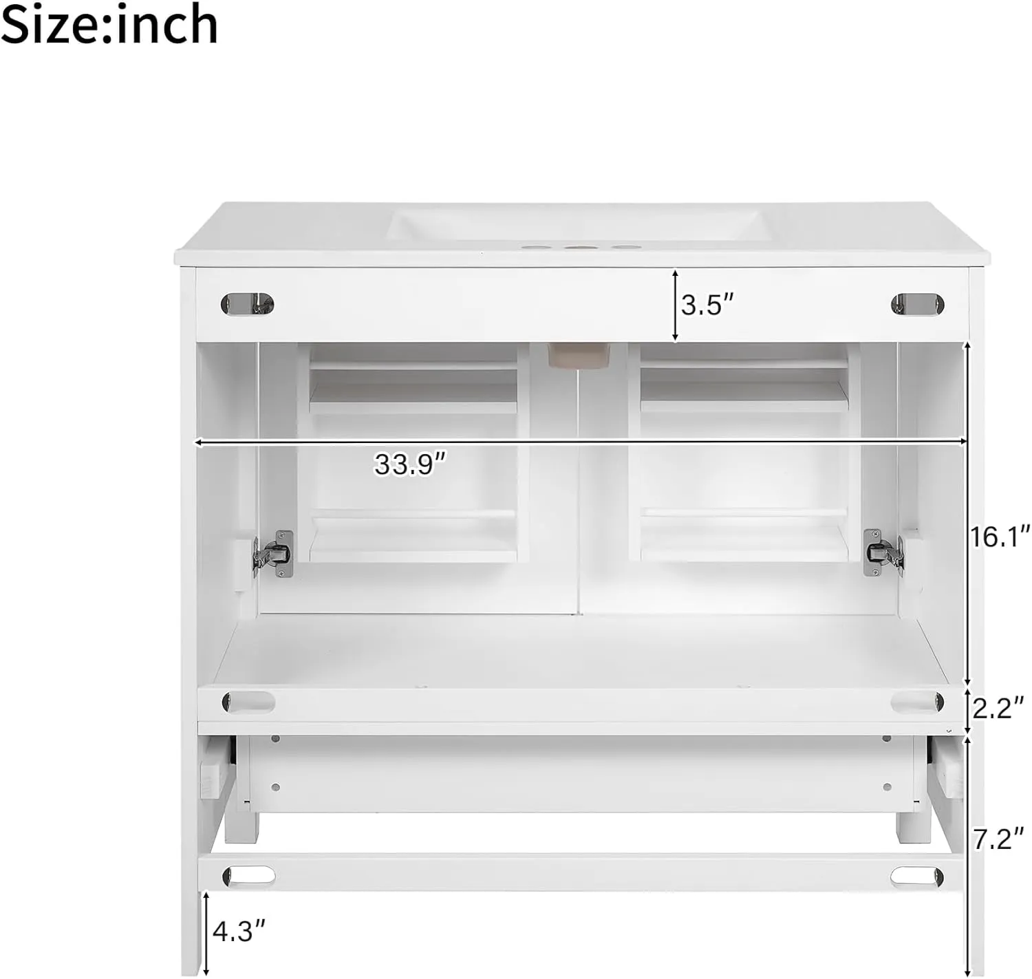 Merax 36" Bathroom Vanity with Ceramic Sink, Soft-Close Doors, Double Storage Shelves and Divided Drawer – Modern Bathroom Cabinet with Ample Storage, White