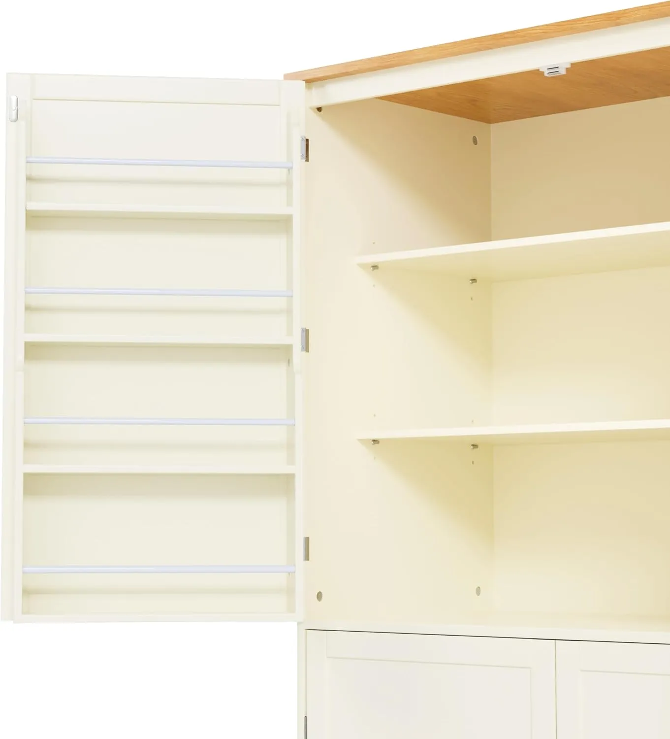 Merax Tall Kitchen Storage Cabinet Pantry Freestanding Large Cupboard with 2 Drawers,2 Adjustable Shelves,8 Shelf for Dining Room,Cream, 71.3"(w Door)