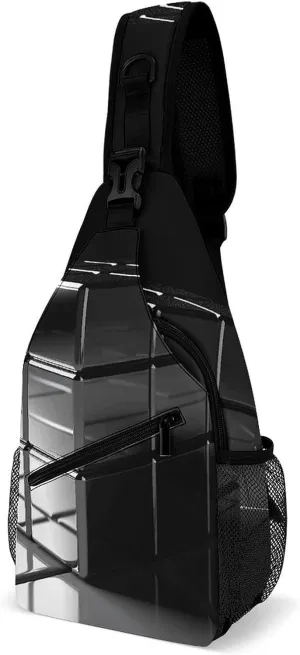 Metal Cube Sling Bag Crossbody Chest Bag Casual Shoulder Backpack Sport Travel Hiking Daypack for Women Men, 38x20cm, Style