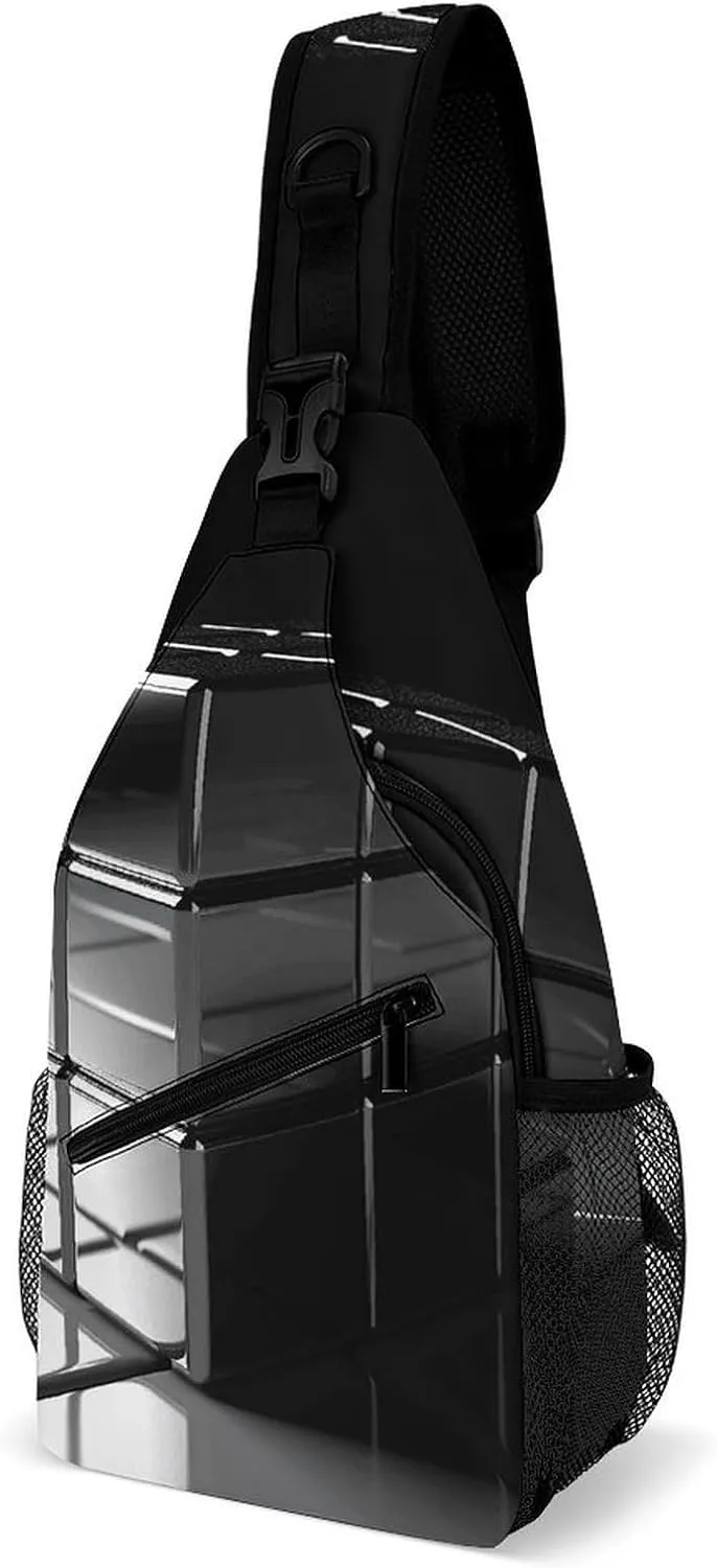 Metal Cube Sling Bag Crossbody Chest Bag Casual Shoulder Backpack Sport Travel Hiking Daypack for Women Men, 38x20cm, Style