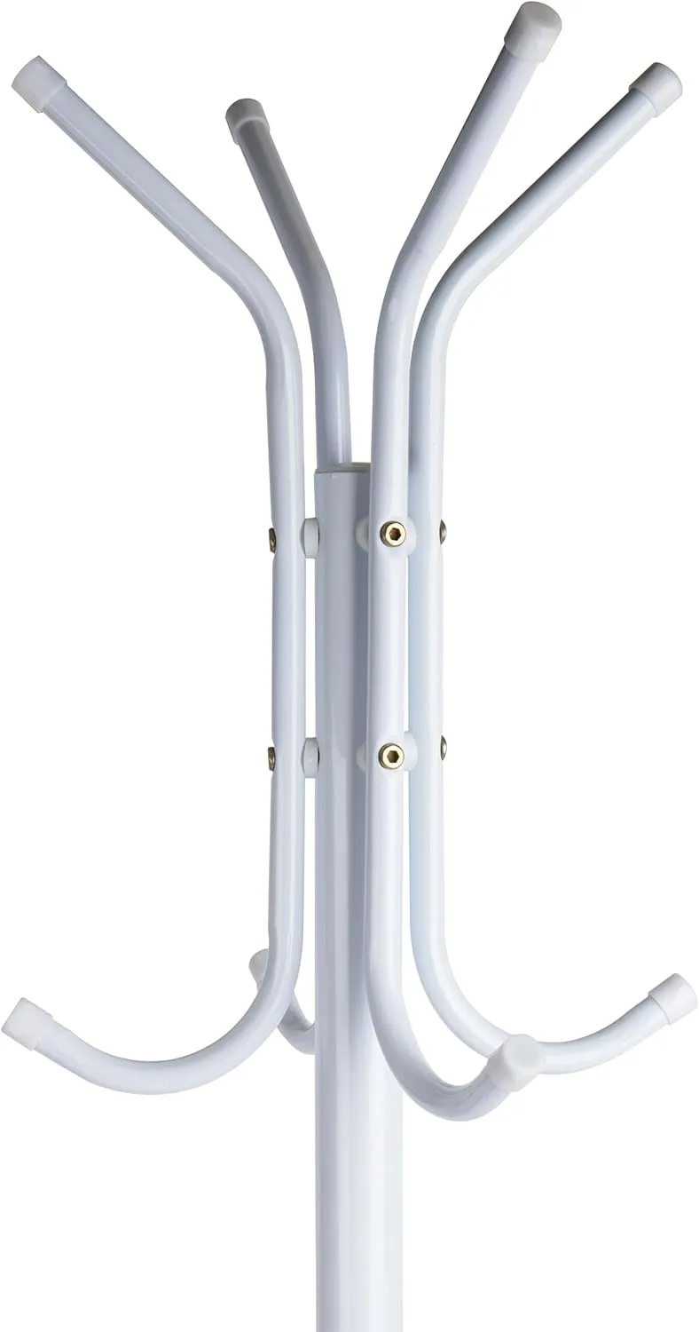 Mind Reader Coat Rack, Hall Tree, Freestanding, Coat Tree, Hat, Jacket, Purse, Metal, 14.75" L x 16.5" W x 69" H, White