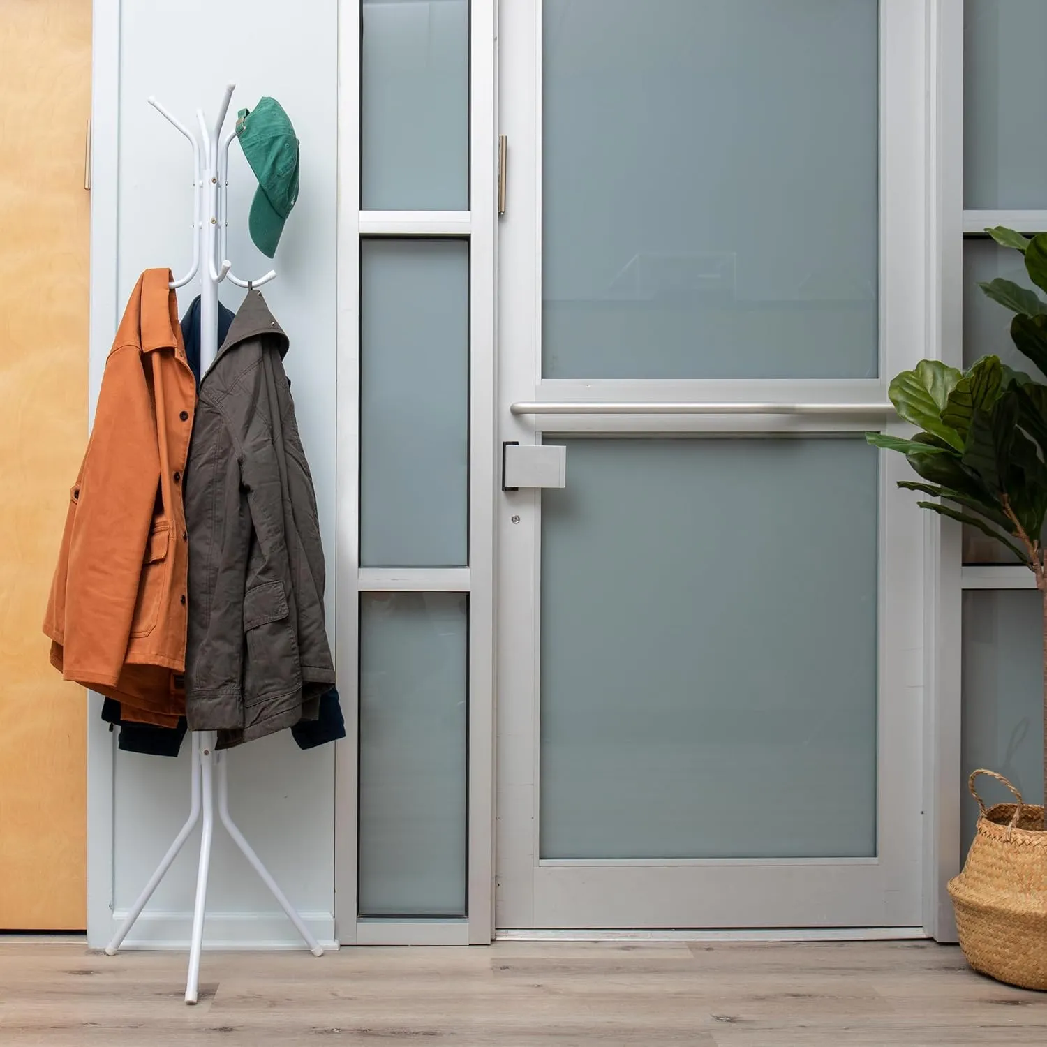 Mind Reader Coat Rack, Hall Tree, Freestanding, Coat Tree, Hat, Jacket, Purse, Metal, 14.75" L x 16.5" W x 69" H, White