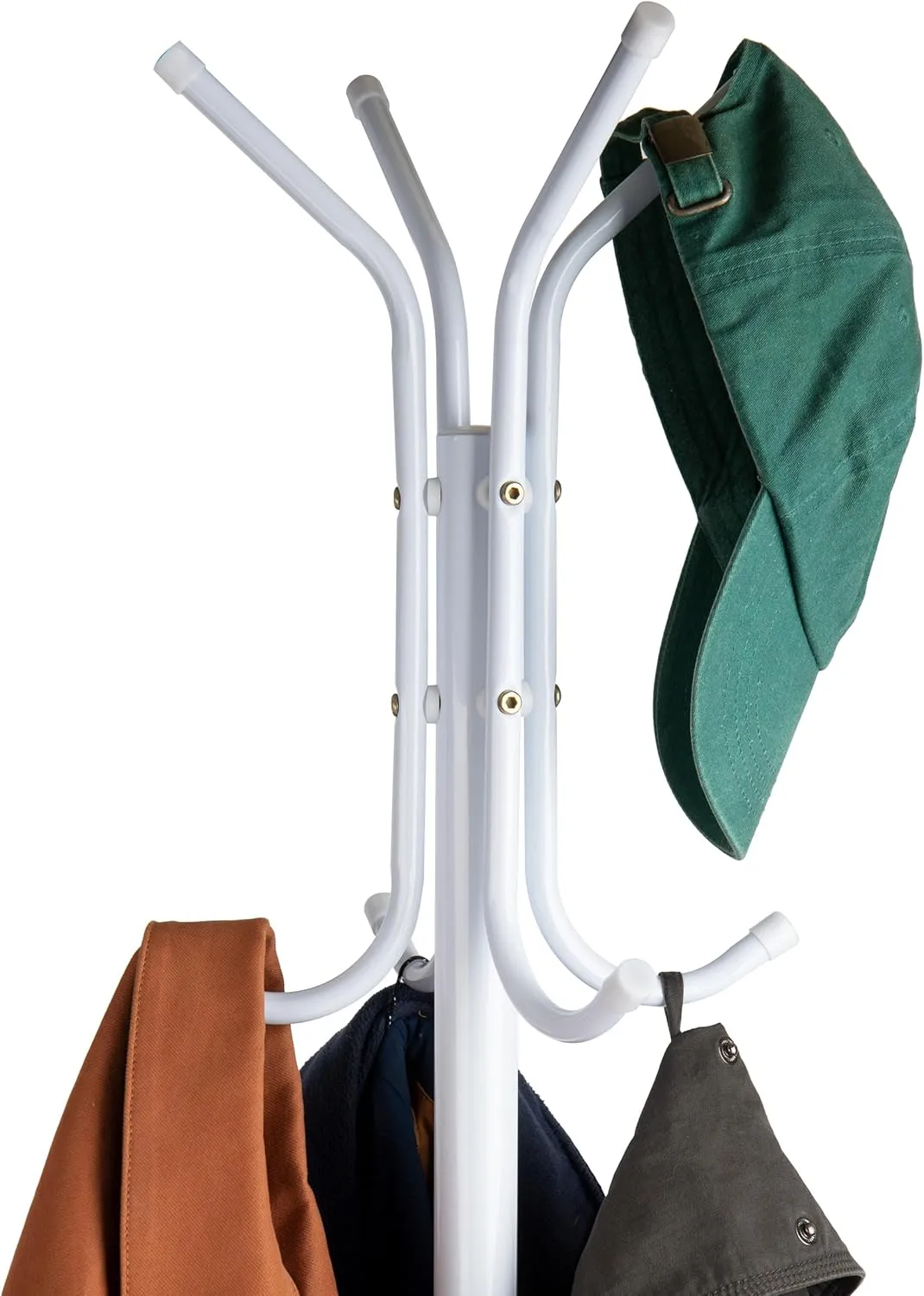 Mind Reader Coat Rack, Hall Tree, Freestanding, Coat Tree, Hat, Jacket, Purse, Metal, 14.75" L x 16.5" W x 69" H, White