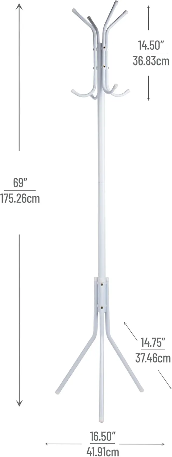 Mind Reader Coat Rack, Hall Tree, Freestanding, Coat Tree, Hat, Jacket, Purse, Metal, 14.75" L x 16.5" W x 69" H, White