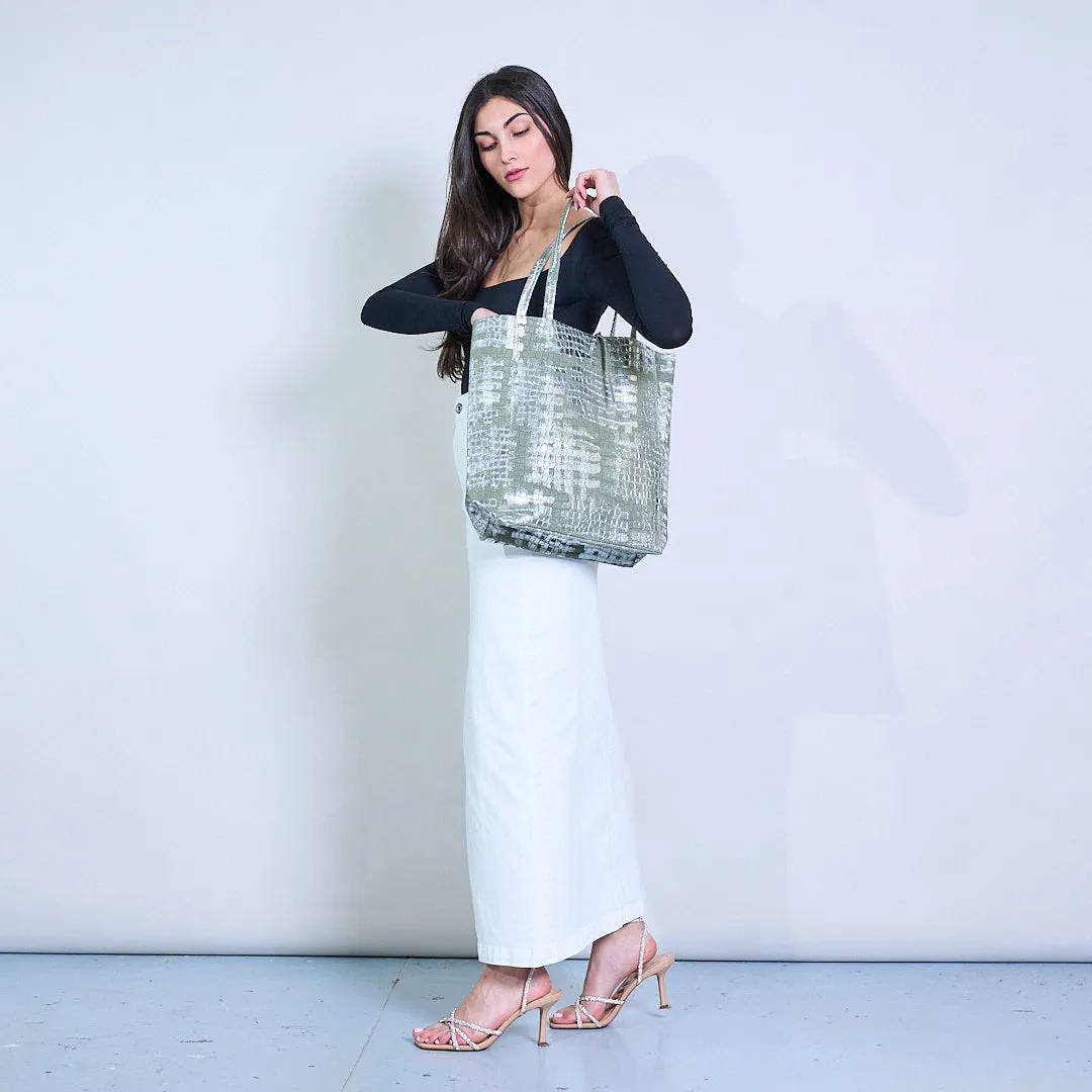 Mini metallic croc-textured crossbody sling clutch bag with detachable pouches wholesale