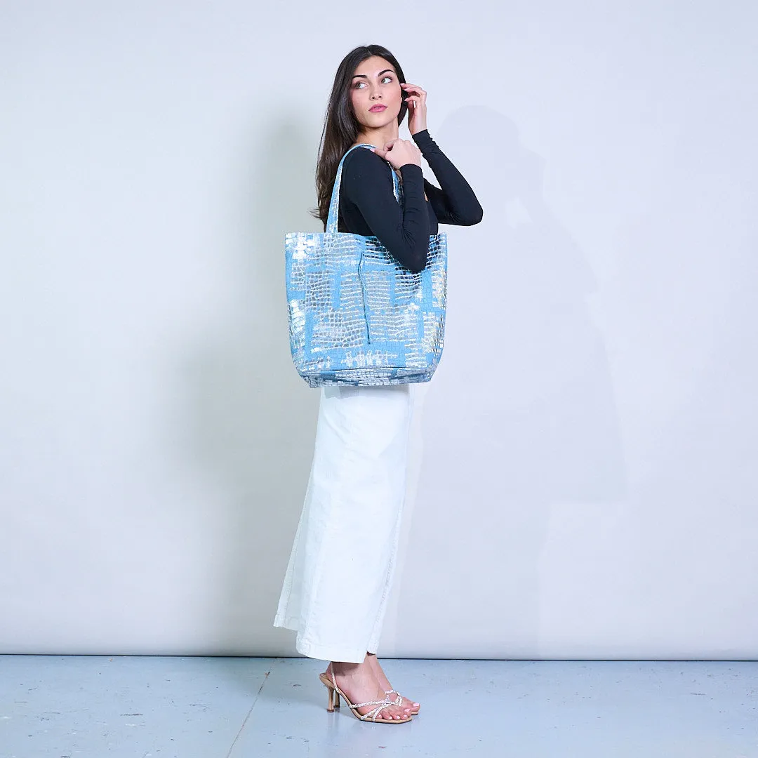 Mini metallic croc-textured crossbody sling clutch bag with detachable pouches wholesale