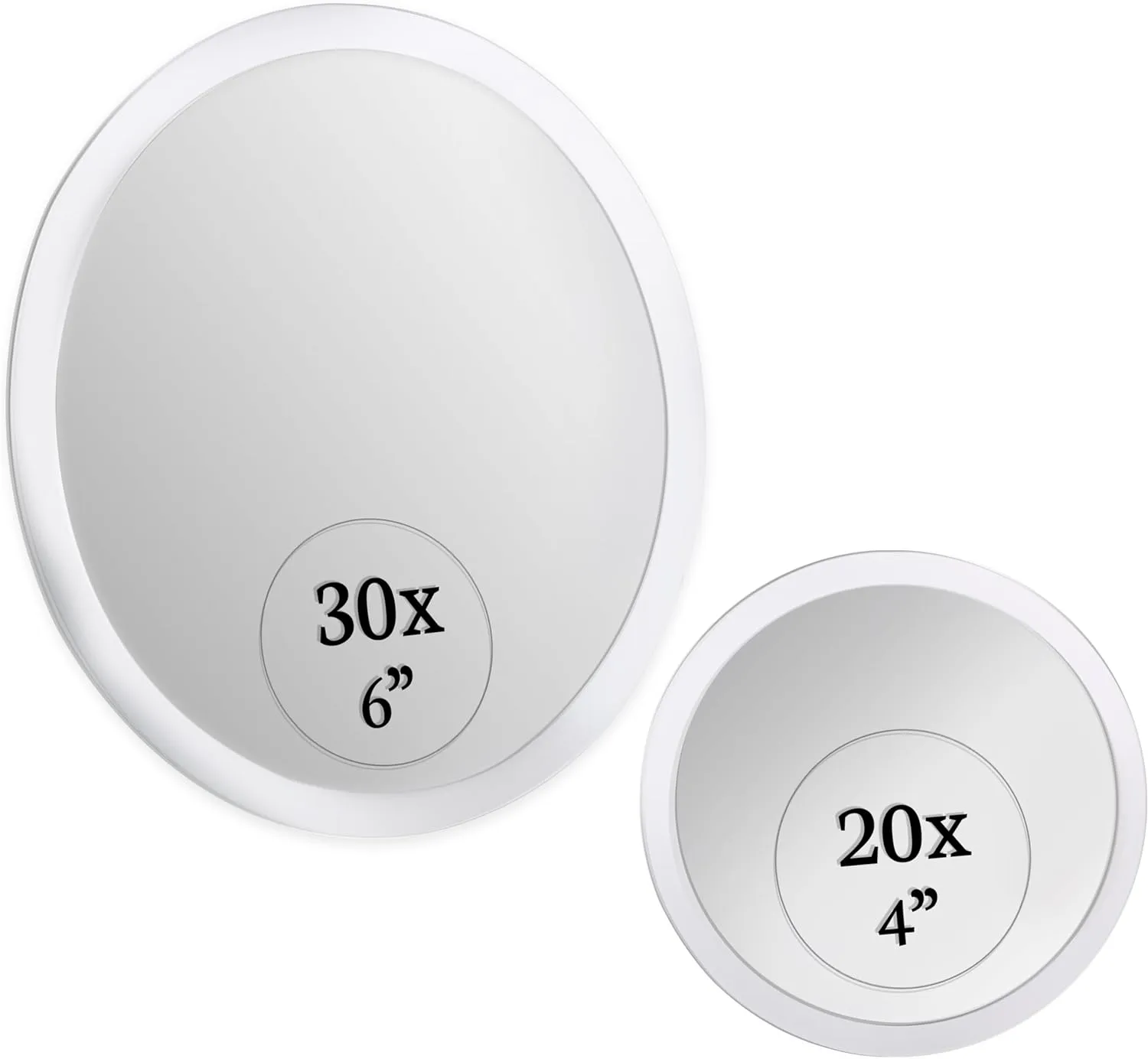 MIRRORVANA Magnifying Mirror Set 30x and 20x - Wall Mounted Makeup Mirror with Suction Cup, Small Magnifying Mirror for Bathroom, 15cm (30 X) and 10cm (20 X)