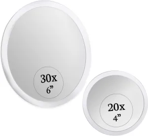 MIRRORVANA Magnifying Mirror Set 30x and 20x - Wall Mounted Makeup Mirror with Suction Cup, Small Magnifying Mirror for Bathroom, 15cm (30 X) and 10cm (20 X)